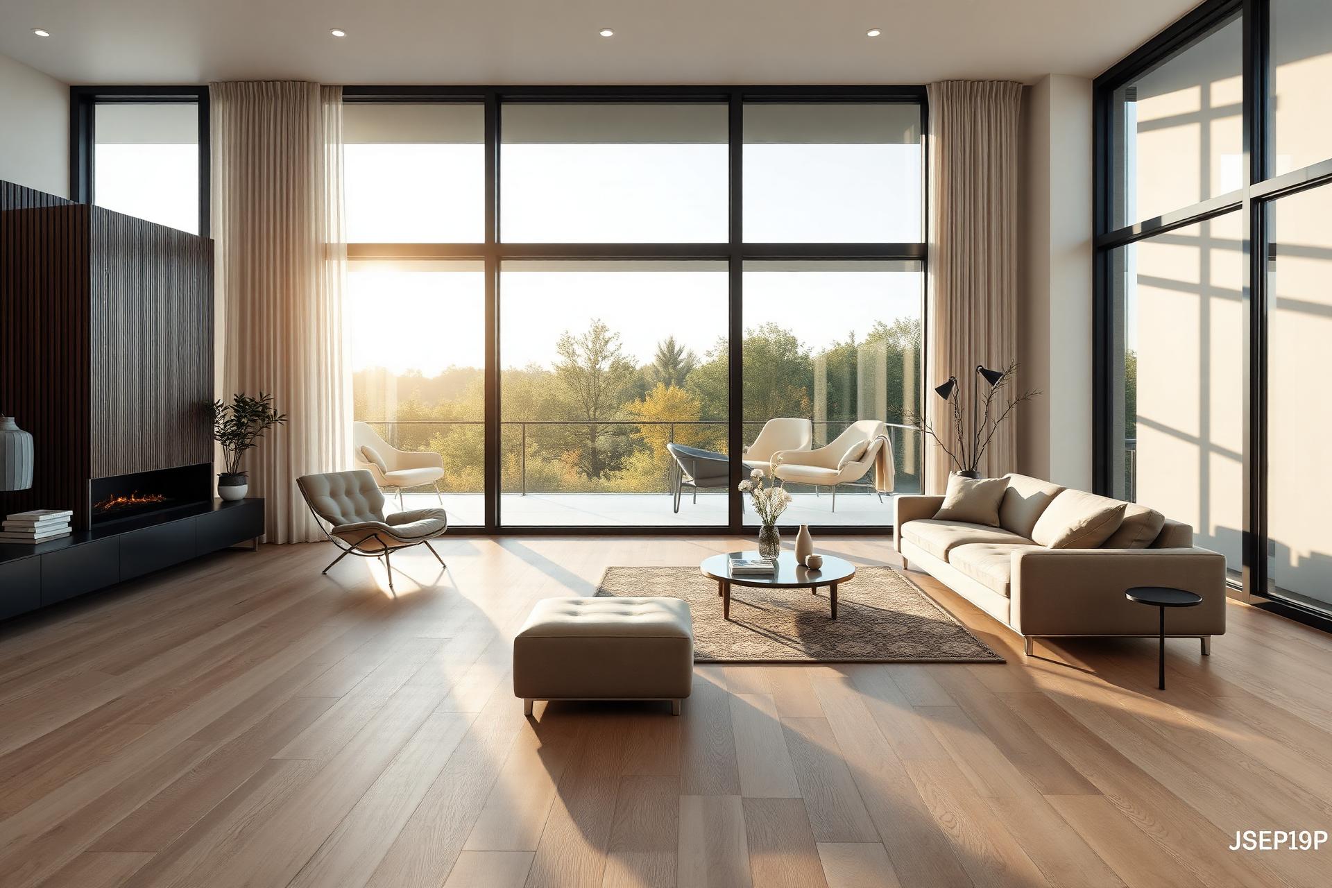 Sala de estar moderna com piso vinílico de alto padrão